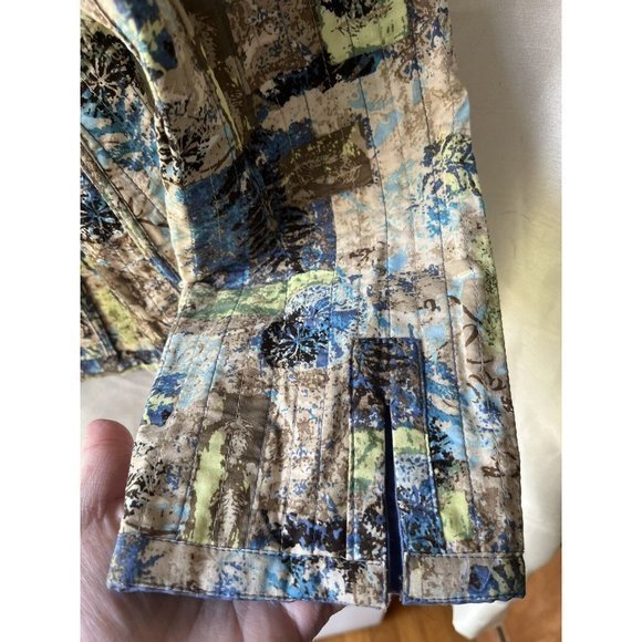 Button Down Blue Tan Black Green Jacket Quilted Multi Reversible w/ Pockets. - Picture 2 of 5
